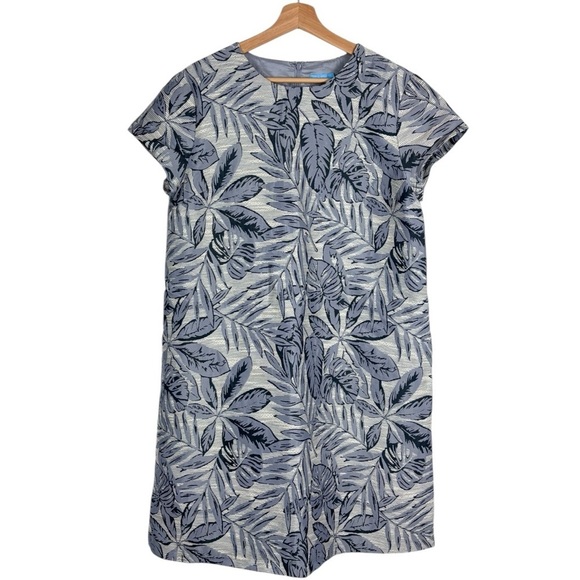 J. MCLAUGHLIN FRANCINE INDIGO LEAFLET SLATE BLUE CAP SLEEVE SHEATH DRESS - Picture 3 of 14